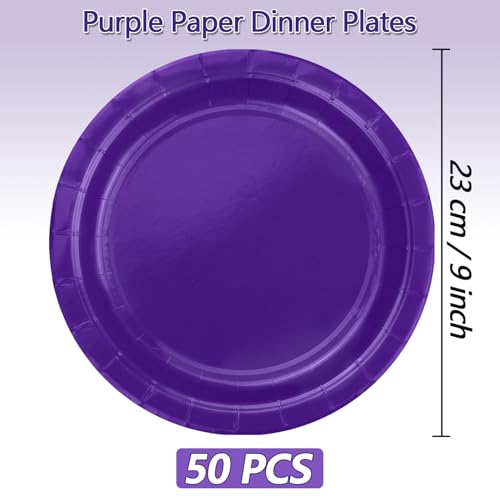 PTECDROTS 50Pcs Purple Paper Plates - 9” Purple Disposable Plates Round Bulk Dinner Plates for Daily Use Holiday Picnic Celebrations Pruple Birthday Party Decorations by PTECDROTS - Used condition - Image 2