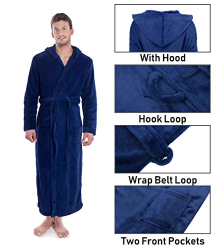 Verabella Women Men's Long Plush Fleece Robe with Hood, Solid Color Bathrobe4