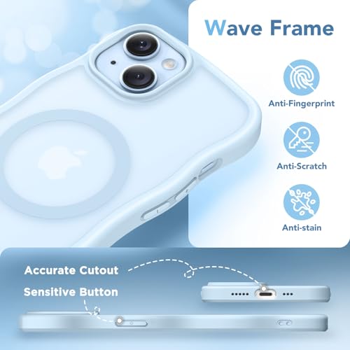 CAPRARO Cute for iPhone 13 Case & iPhone 14 Case, Compatible with MagSafe, [Curly Wave Edge] [Camera Protection] [14 FT Drop Protection] Magnetic for iPhone 13/14 6.1 Inch, Light Blue by CAPRARO - Used condition - Image 6