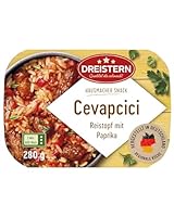 DREISTERN Cevapcici 280g I Mit Paprika & Reis I Herzhaftes Fertiggericht in Mikrowellenschale I Lange Haltbarkeit dank natürlicher Konservierung I Hausmacher Qualität