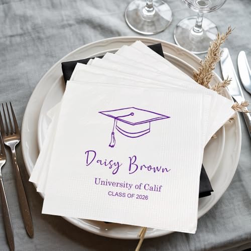 Image of Luxury Custom Graduation Napkins, Senior Class of 2026 Graduated Party Decorations, Congratulations Cocktail Grad Napkins 34