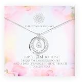 ZIIERMOSS 21st Birthday Gifts for Her,Thoughtful 21st Birthday Gifts with Card Interlocking Circles Silver Necklace Happy Birth Presents for Women Mun Wife Sister