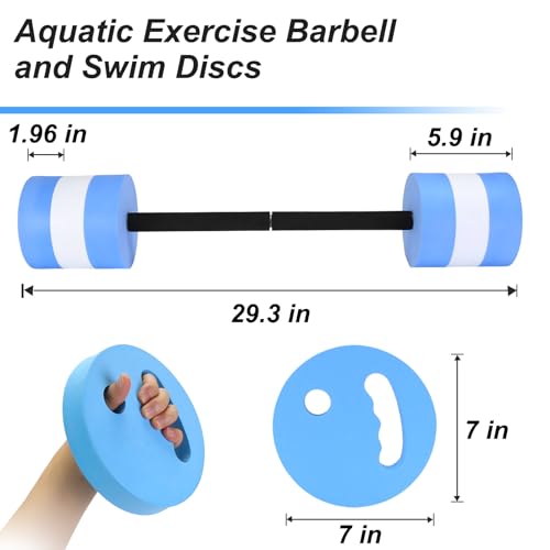 IEBIYO 29.3’’ Swimming Barbell with Water Exercise Discs Swim Dumbbell High Density EVA Foam Aquatic Exercise Equipment Swimming Aid for Adults (Blue) by IEBIYO - Used condition - Image 3