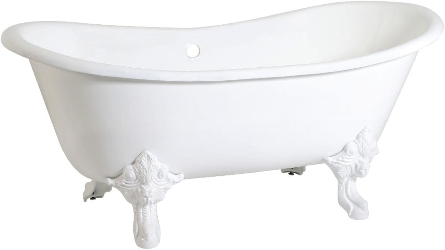 Aqua Eden VCTNDS6731NL1 67-Inch Cast Iron Double Slipper Clawfoot Tub (No Faucet Drillings), White/Polished Chrome