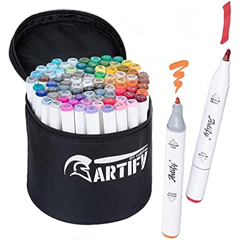 Artify Artist Alcohol Based Art Marker Set, Colors Dual Tipped Twin Marker Pens with Plastic Carrying Case Cover