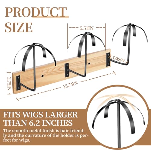 6 Pcs Hanging Wig Stand for Multiple Wigs, Wall Mounted Wig Hanger Rack, Wooden Wig Storage Organizer, Wig Holder for Multiple Wig Display, Styling, Storage,Tidy, Keep the Wig In Shape - Image 3