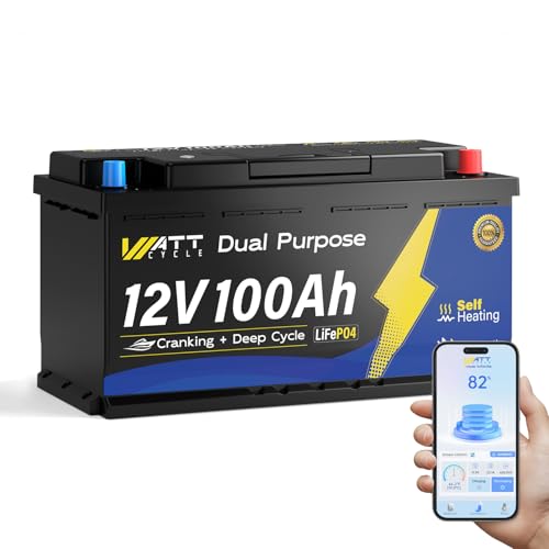Batería Litio LiFePO4 12V 100Ah Dual Náutica: Bluetooth, Autocalentamiento, BMS 200A. 1200CCA/1500MCA para Motores y Arranque. IP67