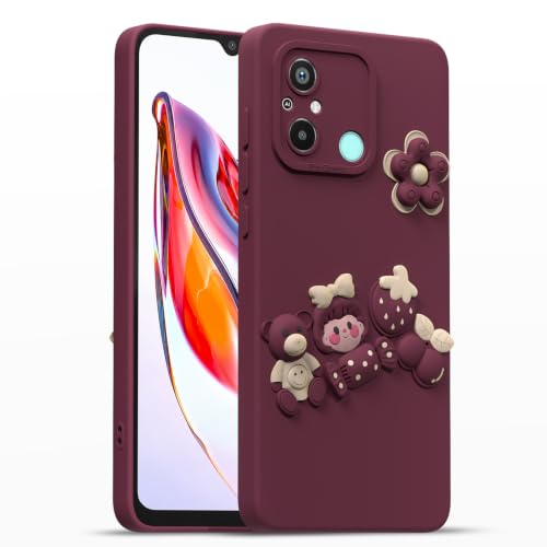 Image of Pikkme Back Cover for Redmi 12C / Poco C55 | Soft Matte Silicone | Cute Fun Cartoon Design | Camera Protection | Shockproof Bumper Cover (Red)