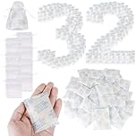 32Pcs Multipurpose Silica Gel Desiccant Packets, 10 Gram Moisture Absorber Sachets, Food Grade Silicone Dehumidifier Sachets with 10Pcs Drawstring Bag, Desiccant Bags for Food Clothes Storage