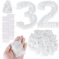 32Stks Anti-schimmel Trockenmittelbeutel aus Silicagel, 10 Gramm Feuchtigkeits Absorber Beutel in Lebensmittelqualität, Silikon Luftentfeuchter Beutel mit 10 Kordelzugbeutel für Lebensmitteln Kleidung