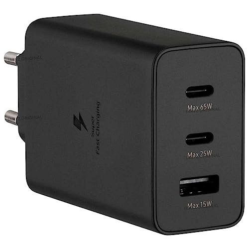 Image of 65WAtt PD Power Adapter Trio USB-C 3 Port, USB-A Port Super Fast Charger Advanced Charging Technology Compatible with Samsung Galaxy Cellular Phones,Adapter only Black