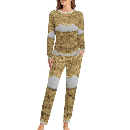 Ensemble de pyjama femme Lèvres en Or avec t-shirt manches longues et pantalon de nuit