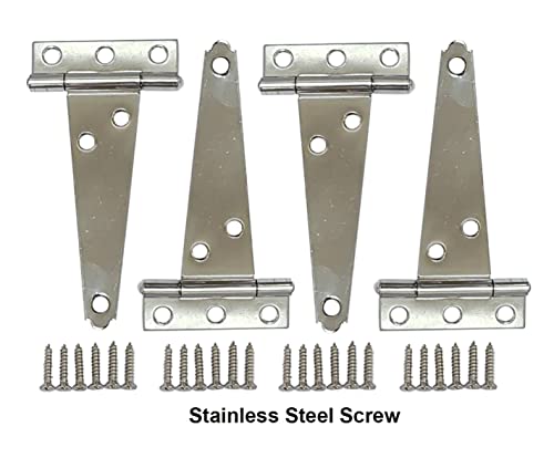 Qcaa Stainless Steel Light Tee Hinge, With Stainless Steel Screw, 4" X 2-5/16" X 1.4 Mm, Vibrated Stainless Steel, 4 Pack, Made In Taiwan #TOP2