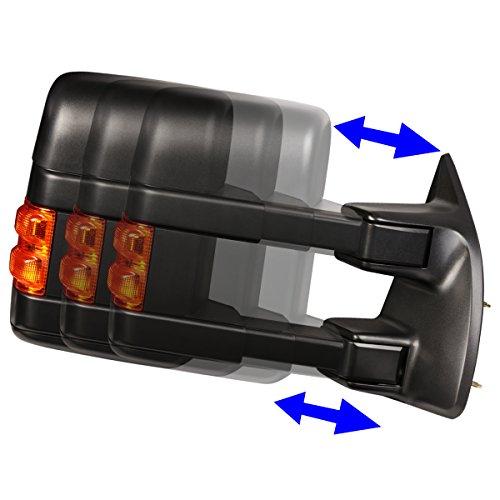 Image of Auto Dynasty Passenger Right Rear View Side Towing Mirror - Manual Telescoping | Power Adjust | Heated Glass | Amber LED Turn Signal - For Ford F250 F350 F450 F550 Super Duty 08-16, Texture Black