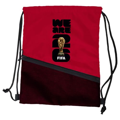 HONAV Red FIFA World Cup 2026 Drawstring Backsack – Lightweight Backpack with Zippered Front Pocket and Official Logo – Great for Travel or Everyday Use