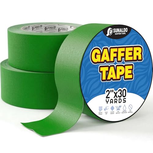 Image of Gaffers Tape Heavy Duty, Easy to Rip, Residue-Free Professional Grade Floor Tape for Electrical Cords, Matte Finish Non Reflective, Weather Resistant (3, Green, 2 inch x 30 Yards)