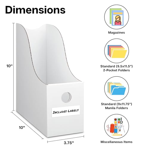 Dunwell MAGZFL-WHT White Magazine File Holder (2 Pack) - Sturdy Cardboard Magazine Holder, Vertical File Folder Holder, Magazine Holder For Desk, Shelves, Office Or Classroom Book Organizer thumb #3