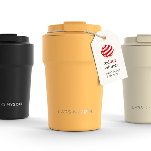 Image of LARS NYSOM Thermo Coffee Mug to go 13oz | Travel Mug 0.38 Liter with Insulation | Silicone grip base | Leak Proof Stainless Steel Tumbler for Coffee and Tea on the Go (Powder Yellow, 13oz)