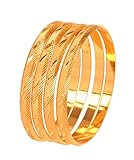 Touchstone NEU Golden Bangle Collection, indischer Bollywood-Mode, atemberaubender, handgefertigter, geschälter Metall-Designer-Schmuck-Armband-Armreif in Goldton. 4er-Set. Für Damen.