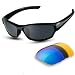 DUCO Polarized Sports Mens Sunglasses for Ski Driving Golf Running Cycling TR90 Super Light Frame with 3 Sets of Interchangeable Lenses 6216 Black Frame Black Temples