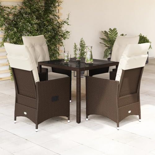Genérico Set Comedor de jardín 5 Piezas y Cojines ratán sintético marrón,Mobiliario,Muebles de jardín,Conjuntos de jardín-3276769