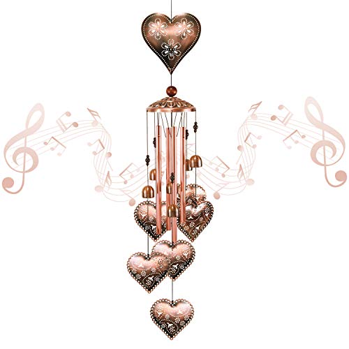 Ymxbl Heart Wind Chimes Outdoor Decoration, Portable Heart Wind Bell, Hearts Windchimes With 4 Tubes & 6 Bells, Heart Wind Catcher, Aluminum Heart Chime, Home Decor Mobile Wind Chime, Garden Windchime #TOP5