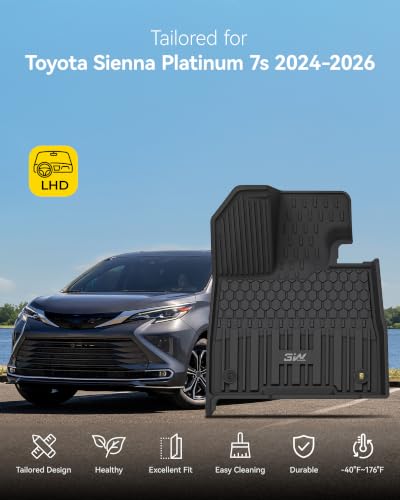 Image of 3W Floor Mats & Cargo Liner for Toyota Sienna Platinum 2024-2026, TPE