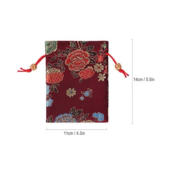 kilofly 14pc Silk Brocade Jewelry Pouch Double Layer Drawstring Coin Gift Bag - Image 3