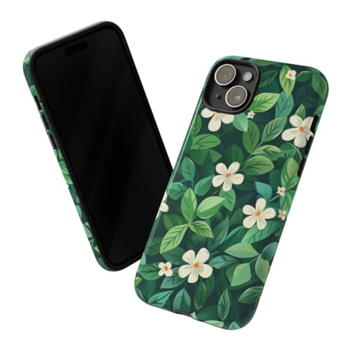 Coque iPhone 15 Plus brillante finition luxe fleurs et feuilles vertes - 2
