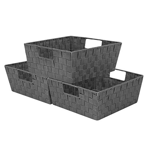 Sorbus Woven Basket Bin Set - Shelf Storage Tote Baskets For Household Items - Stackable With Woven Straps & Built-In Carry Handles (Gray) #TOP12