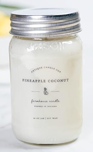 Antique Candle Co.® Pineapple Coconut 16 Ounce Soy Wax Candle, 80 Hour Burn Time, Cotton Wick, Mason Jar Candle (Pineapple Coconut) #TOP29