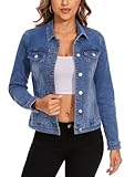 Anienaya Women's Stretch Denim Jacket Long Sleeve Basic Trendy Button Up Trucker Jean Jackets