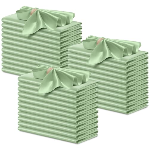 P Pothuiny 50 Pcs Sage Green Satin Napkins 17 x 17 in, Satin Cloth Napkins