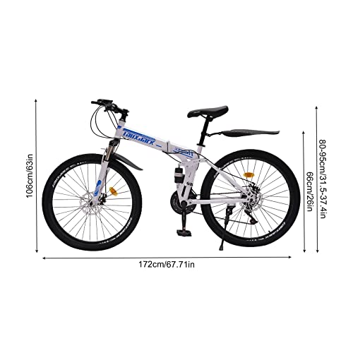 DNYSYSJ Folding Youth/Adult Dual Disc Brake Mountain Bike, Lightweight Carbon Steel Frame Men Women MTB Bicycle with Front and Rear Mechanical Disc Brakes (26" - 21 Speed - White) - Image 4