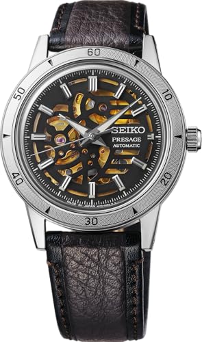 Image of SEIKO SSA461 Watch for Men - Presage Collection - Stainless Steel Case, Leather Strap, Elegant Design, Precision Timekeeping, Gold and Black