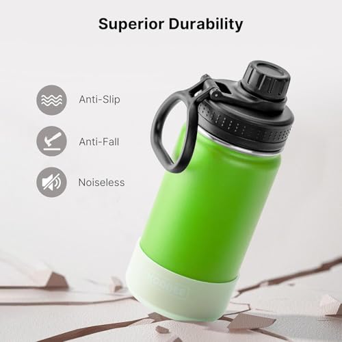 Image of koodee Kids Water Bottle 12 oz Stainless Steel Vacuum Insulated Water Bottle for School, Small Sports Wide Mouth Water Bottle with Straw Lids(Apple Green)