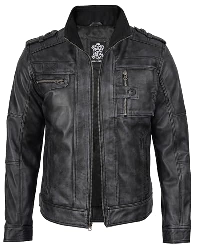 Image of fjackets Mens Leather Jacket - 100% Real Lambskin Cafe Racer Leather Jacket Men Moto Style Jackets