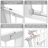 VOUNOT Treppenschutzgitter 75–108cm, ohne Bohren, Türschutzgitter für Kinder, Hunde und Katzen, Auto-Close Treppengitter, Magnetverschluss, 90° Stop, Weiß