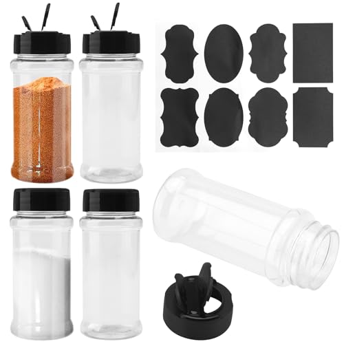 APOMOONS 5 Pack Plastic Spice Jars, 3 oz Spice Seasoning Bottles with Shaker Lids, Clear Seasoning Containers, Reusable Salt Pepper Shaker with Labels, Spice Jar for Herbs, Powders and Kitchen Storage