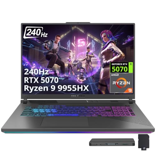 Image of ASUS ROG Strix G18 18 inch WQXGA 240Hz Gaming Laptop, AMD Ryzen 9 9955HX, NVIDIA GeForce RTX 5070, 64GB DDR5, 3TB Storage(2TB SSD+1TB Docking Station), 4-Zone RGB Backlit Keyboard, WiFi 6E, Win 11, Gray