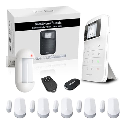 Safe2Home Basic draadloos alarminstallatie in wit - WLAN & sms compleet systeem 2,4 & 5 GHz voor huis en woning met app-besturing oproep en sms-alarmering