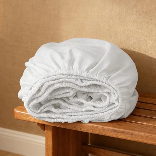 Simple&Opulence Linen Fitted Sheet Deep Pocket (1 Piece) Fits Mattresses up to 16 Flax Cotton Blended Breathable 360 Full Wraparound Soft & Cozy Bedding - White Queen Size