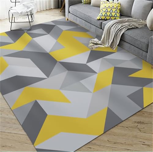 Tapis moderne jaune et gris en relief géométrique de dimensions 60x110cm - 2