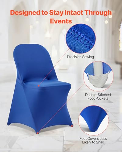 Image of VEVOR Chair Covers, Polyester Spandex Chair Cover, Stretch Slipcovers for Wedding Party Dining Banquet Flat-Front Chair Covers (Royal Blue-c, 50PCS)