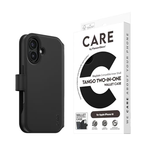 CARE BY PANZERGLASS® Wallet Case für Apple iPhone 16, luxuriöses lederähnliches Gefühl, RFID-Schutz, schlankes und langlebiges Wallet und Case in einem, verbesserter Kameraschutz