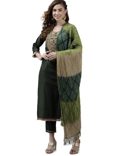 Image of INDO ERA Women Viscose Green Kurta Set