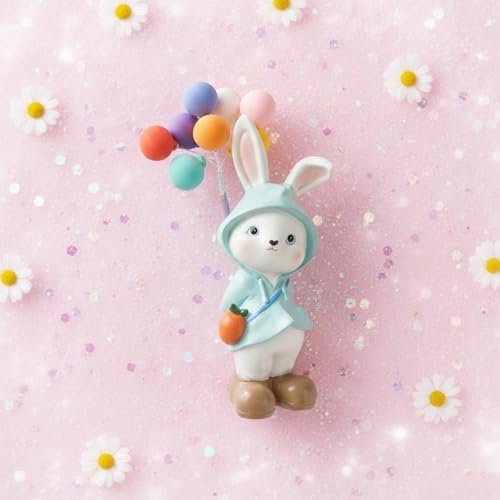Figurine lapin mini ornement résine bleu avec carotte décorative - 5