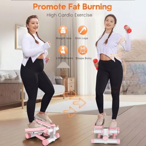 Steppers for Exercise, Stair Stepper with Resistance Bands, Mini Stepper with 330LBS Loading Capacity, Hydraulic Fitness Stepper with LCD Monitor, No Assembly Required,Pink
