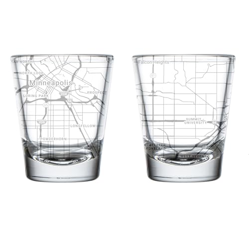 Set of 2 Shot Glasses 1.75oz Gift City Map Minneapolis Saint