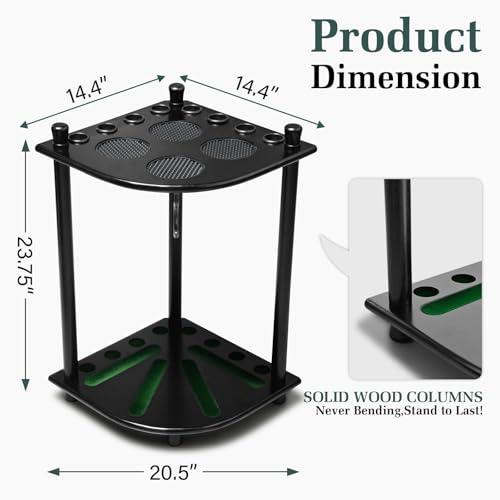 TORPSPORTS Pool Stick Holder Floor Stand, Pool Cue Rack Holder up to 8 Cues Sticks, Solid Wood Billiards Stick Holder Pool Stick Stand Corner for Game Room, Club,Pool Table Accessories (Black)